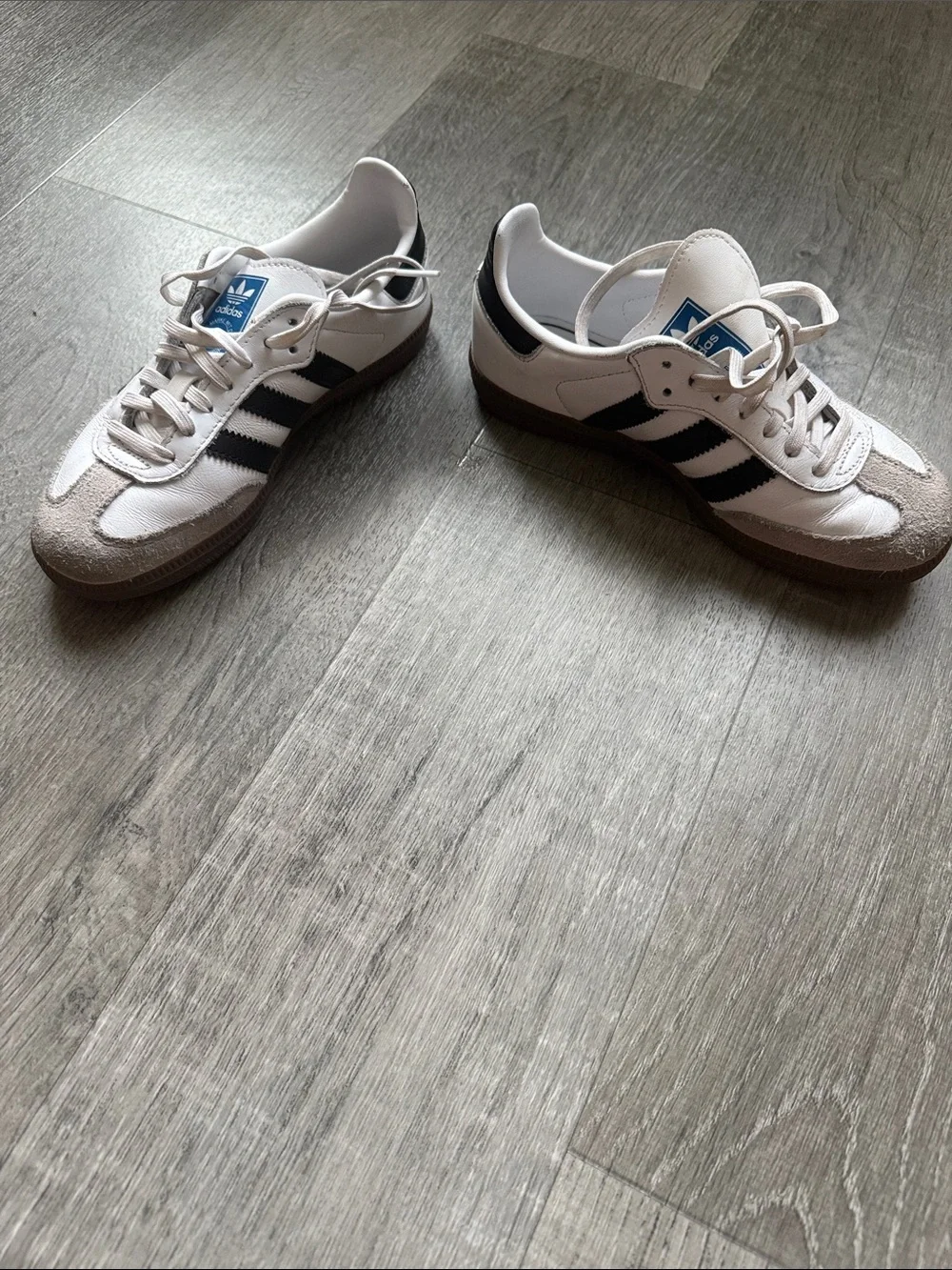 Kids adidas Samba White Sneakers with Black Stripes and Gum Sole